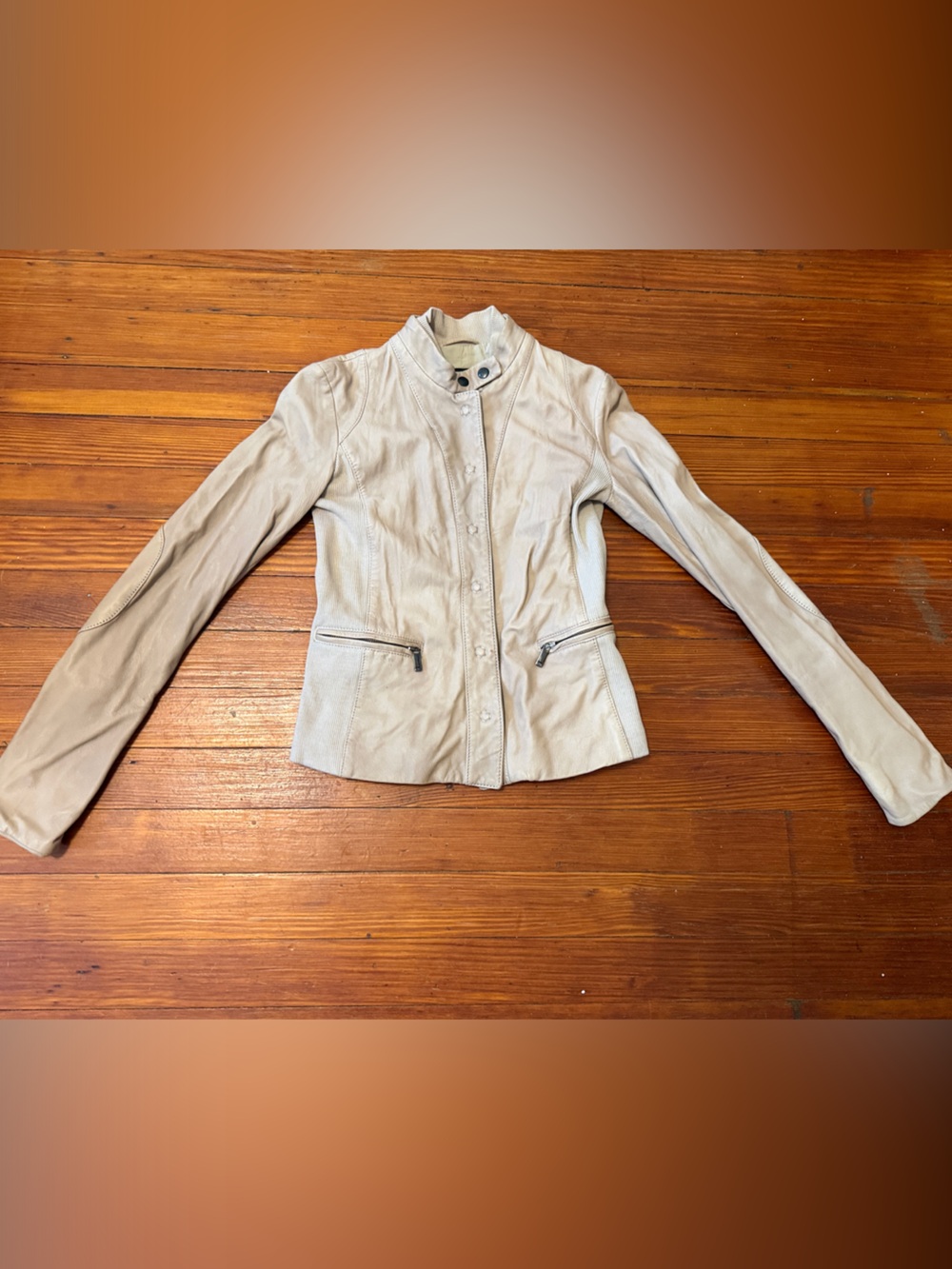 Authentic Emporio Armani Beige Lambskin Leather Motorcycle Jacket Size 4